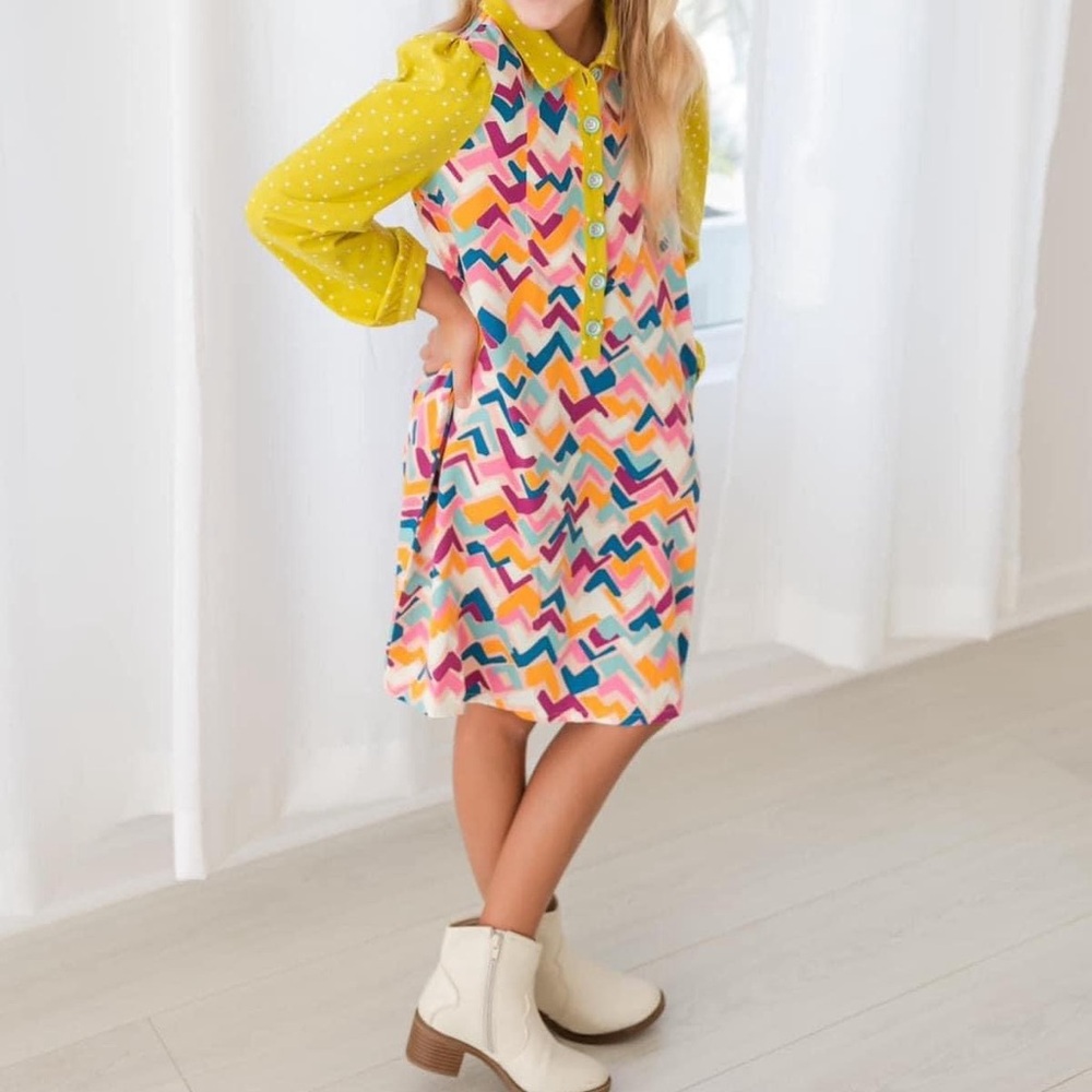 NEW Finding‎ Foxtale Girls Artist Dress Size 8 Limon Pink Retro Colorful $58
